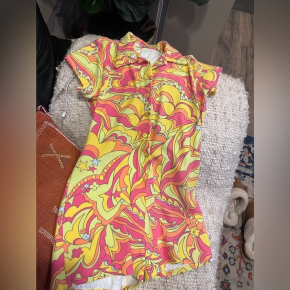 RARE NWOT FRANKIES BIKINI ROSE TERRY ROMPER in PEACE TERRY - 1970s PRINT​ - Picture 9 of 9